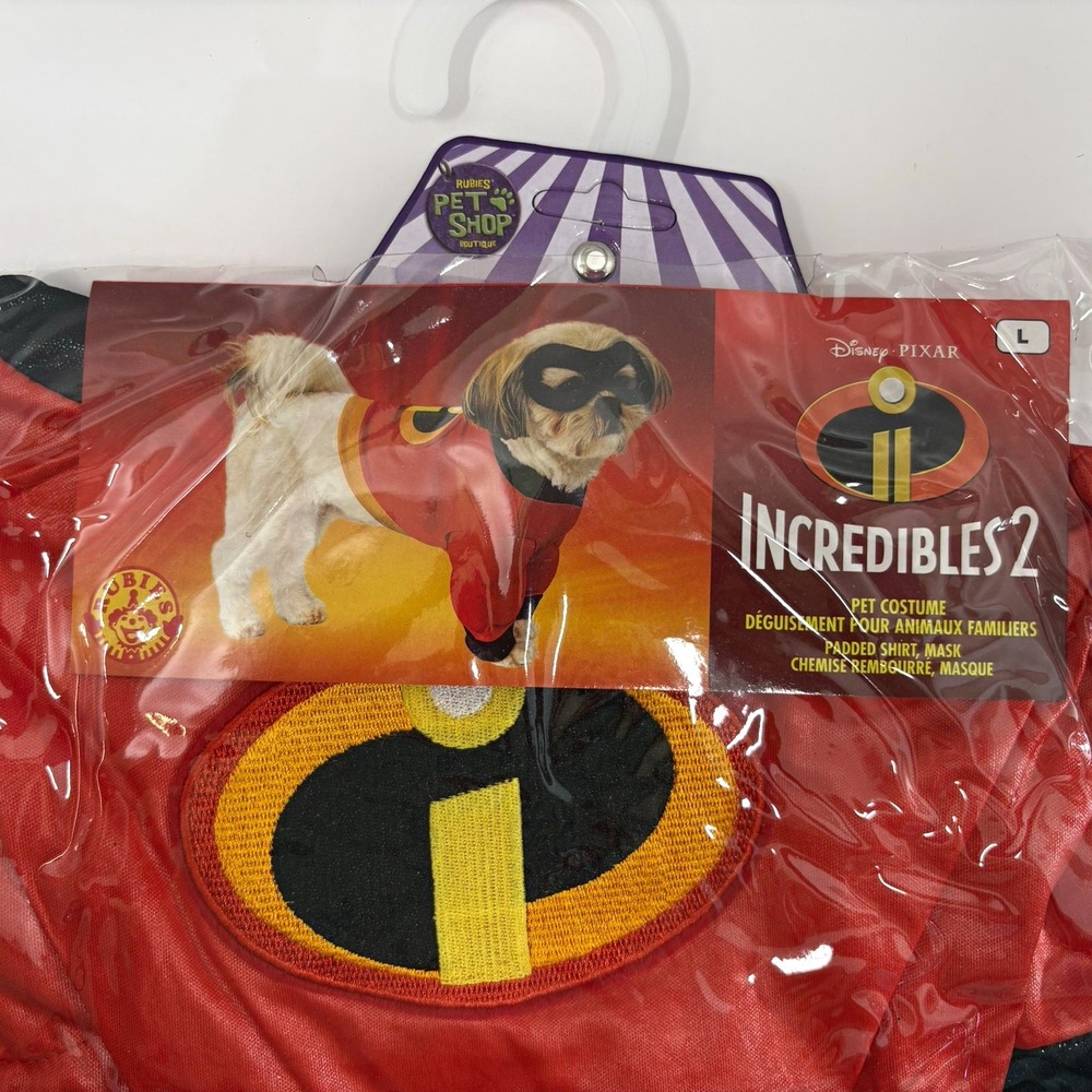 Disney Pixar Incredibles 2 Dog Pet Costume Size L Red Padded Shirt Mask 200174